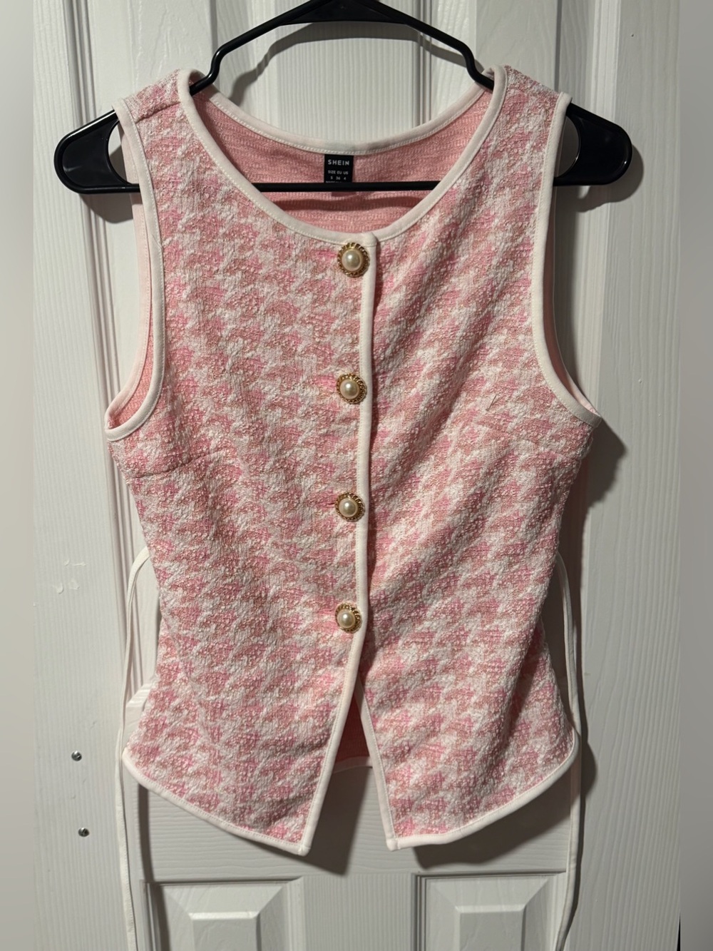 Pink Tweed Pearl-Button Girls' Vest Top